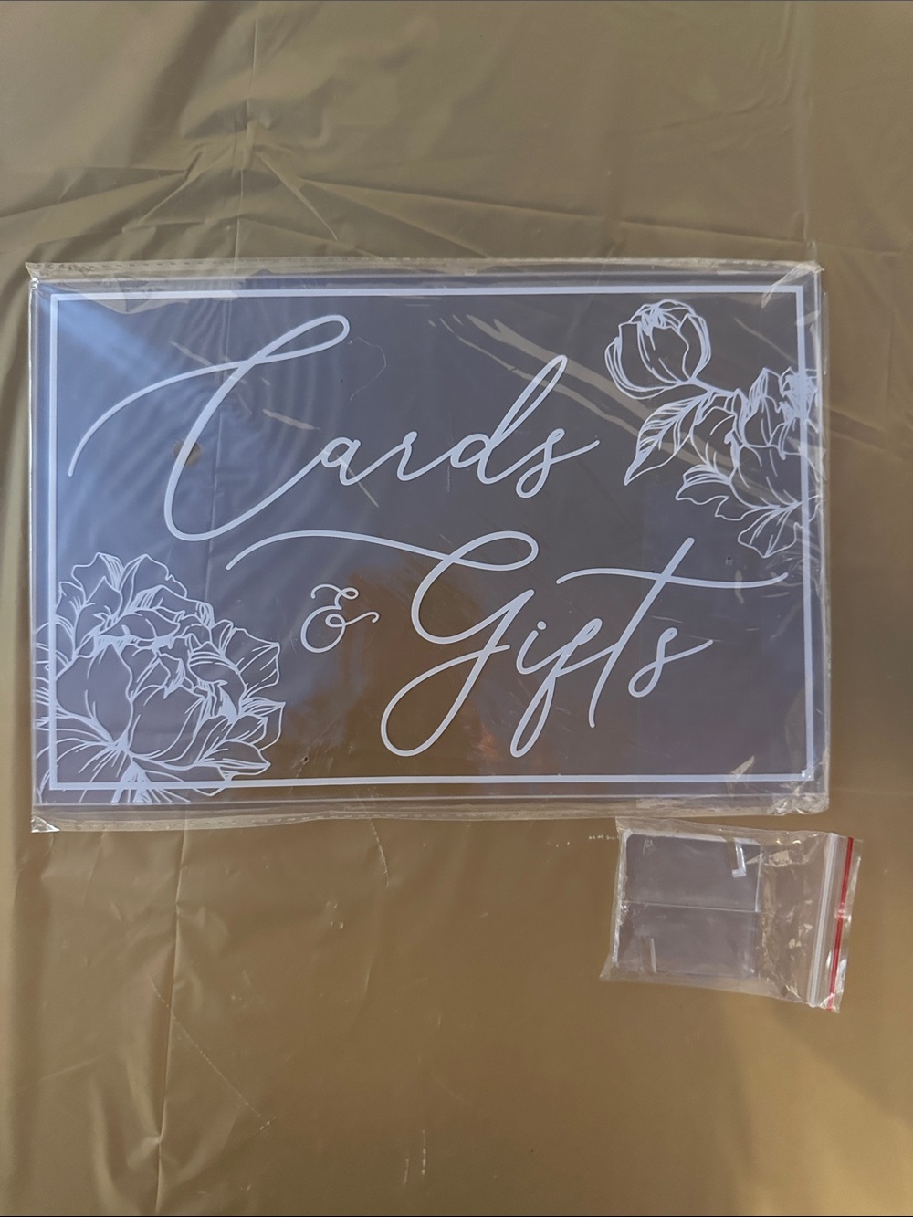 Clear Acrylic "Cards & Gifts" Sign with Floral Design